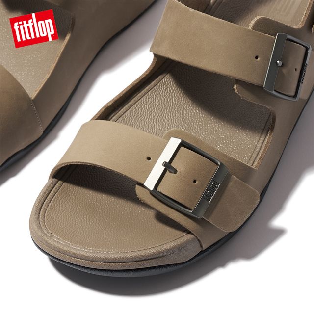 FitFlop GOGH MOC MENS BUCKLE LEATHER BACK-STRAP SANDALS扣環皮革造型後帶涼鞋-男(灰褐色)