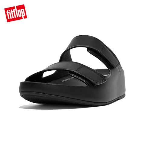 FitFlop SAMEL MENS ADJUSTABLE LEATHER SLIDES可調節雙帶皮革涼鞋-男(靓黑色)