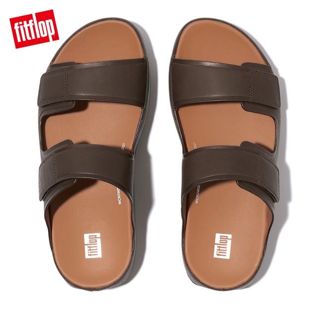 FitFlop SAMEL MENS ADJUSTABLE LEATHER SLIDES可調節雙帶皮革涼鞋-男(巧克力棕)