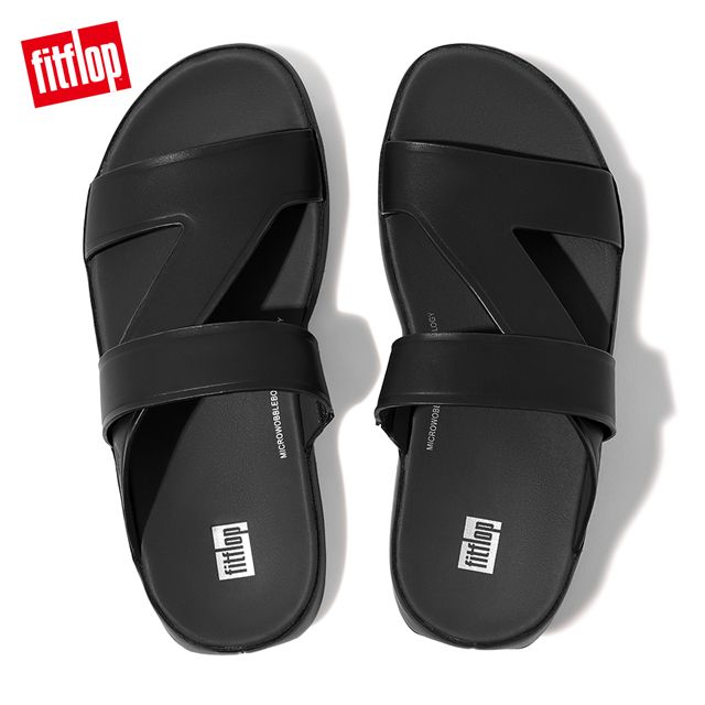 FitFlop SAMEL MENS LEATHER SLIDES 雙帶皮革涼鞋-男(靓黑色)