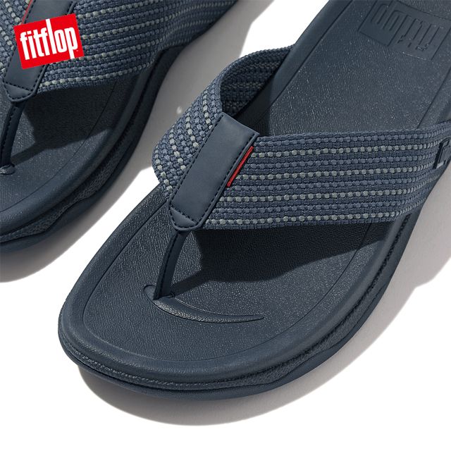 FitFlop SURFER MENS WEAVE-STRIPE TOE-POST SANDALS織帶條紋夾腳涼鞋-男(藍綠黑灰色)