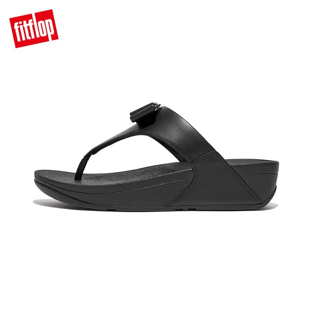 FitFlop LULU BOW LEATHER TOE-POST SANDALS蝴蝶結造型皮革夾腳涼鞋-女(靓黑色)