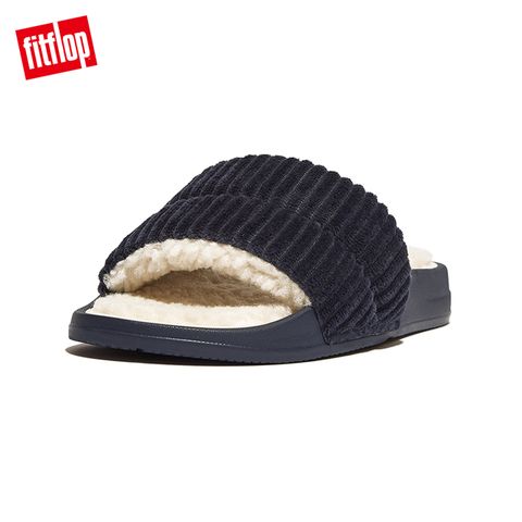 FitFlop iQUSHION FLEECE-LINED CORDUROY SLIDES輕量燈芯絨涼鞋-女(午夜藍)