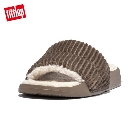 FitFlop iQUSHION FLEECE-LINED CORDUROY SLIDES輕量燈芯絨涼鞋-女(灰褐色)