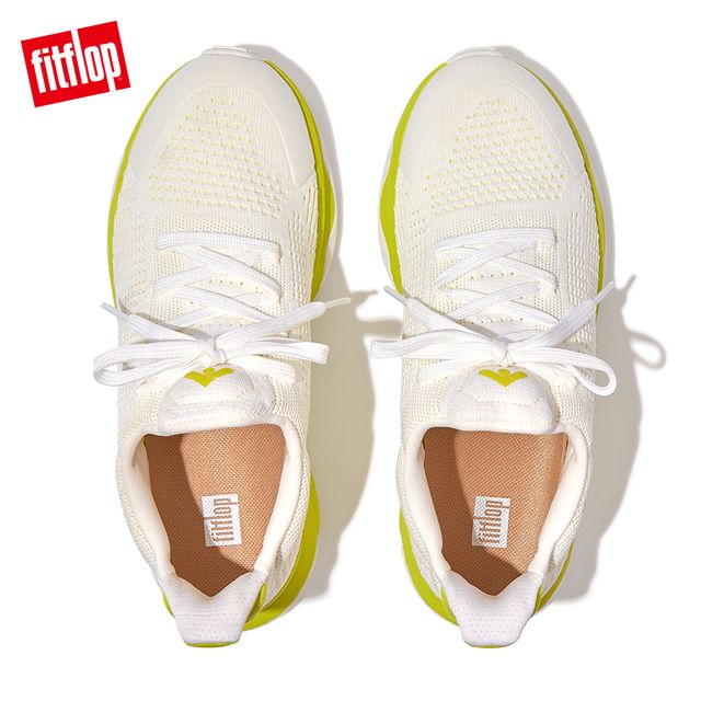 FitFlop VITAMIN FFX KNIT SPORTS SNEAKERS運動風繫帶休閒鞋-女(都會白/青檸汁色)