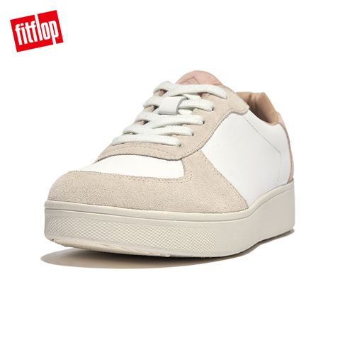 FitFlop RALLY LEATHER/SUEDE PANEL SNEAKERS時上百搭繫帶休閒鞋-女(都會白/玫瑰鹽)