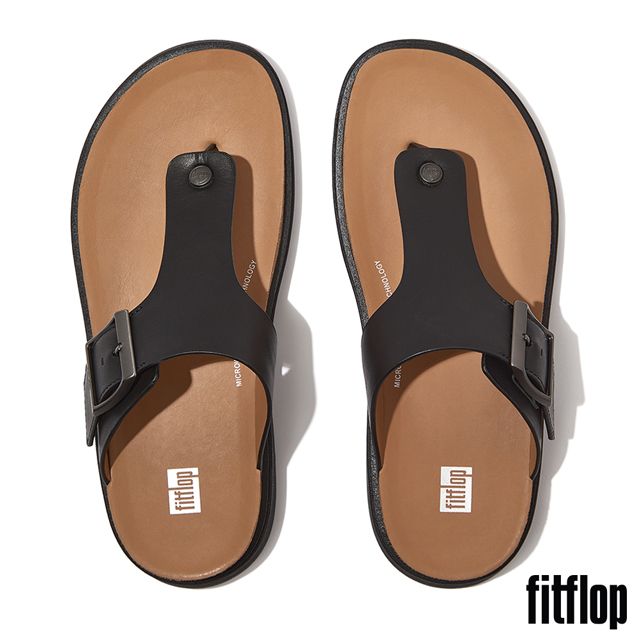 FitFlop GEN-FF 金屬扣環調整式皮革夾脚涼鞋-男(黑色)