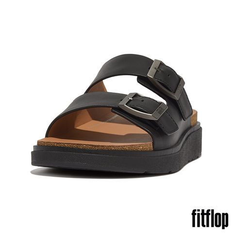 FitFlop GEN-FF 金屬扣環調整式雙帶皮革涼鞋-男(黑色)