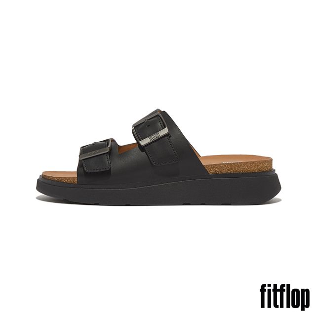 FitFlop GEN-FF 金屬扣環調整式雙帶皮革涼鞋-男(黑色)