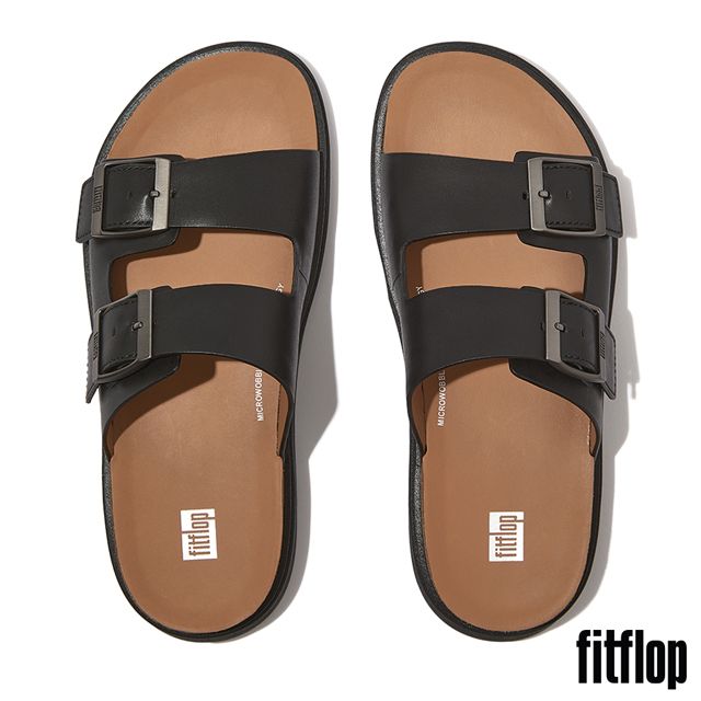 FitFlop GEN-FF 金屬扣環調整式雙帶皮革涼鞋-男(黑色)