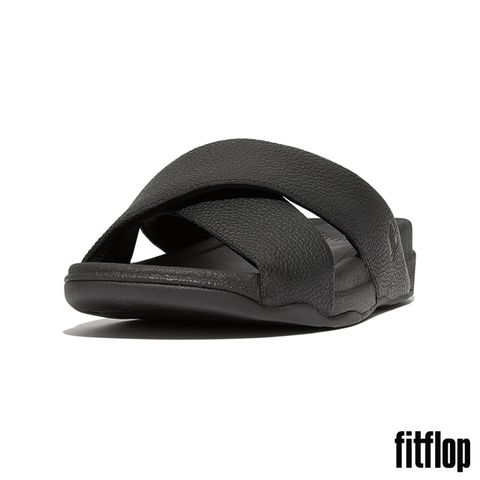FitFlop SURFER MENS 摔花皮革交叉涼鞋-男(黑色)