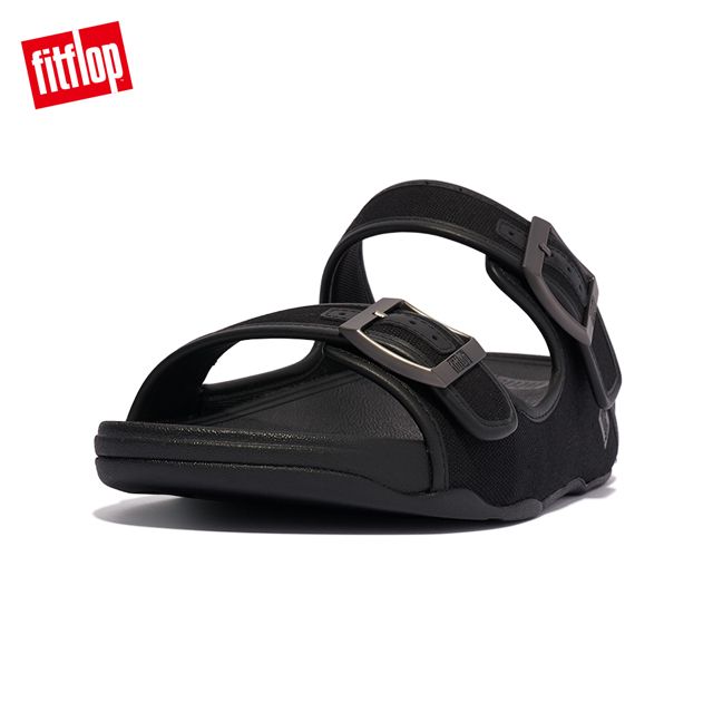 FitFlop GOGH MOC MENS BUCKLE CANVAS SLIDES 扣環帆布造型雙帶涼鞋-男(黑色)