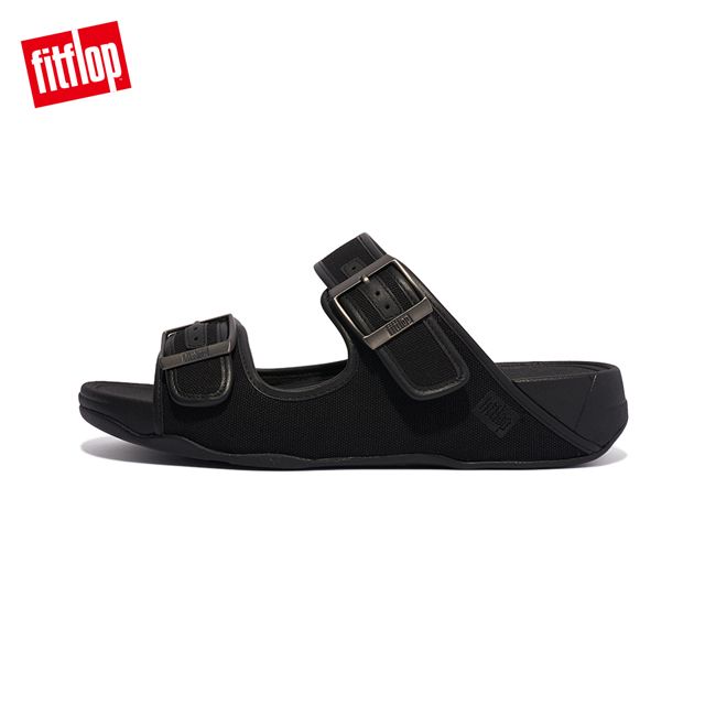 FitFlop GOGH MOC MENS BUCKLE CANVAS SLIDES 扣環帆布造型雙帶涼鞋-男(黑色)
