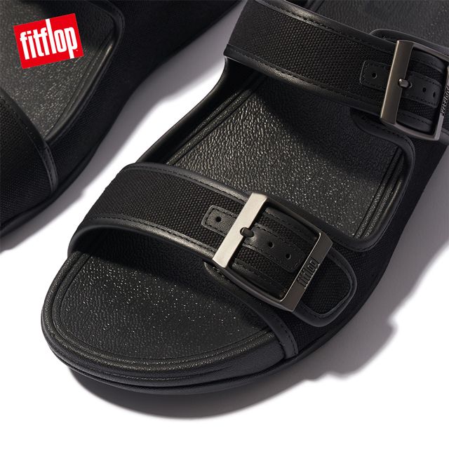 FitFlop GOGH MOC MENS BUCKLE CANVAS SLIDES 扣環帆布造型雙帶涼鞋-男(黑色)