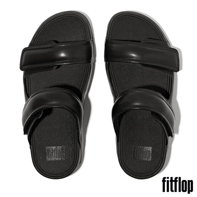 FitFlop GOGH MOC 可調式軟墊皮革涼鞋-男(黑色)