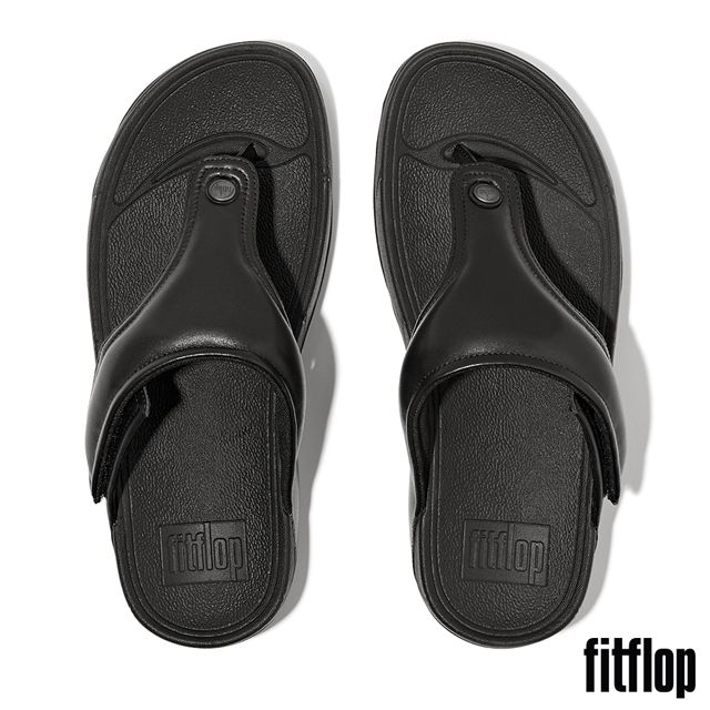 FitFlop TRAKK II 可調式軟墊皮革夾腳涼鞋-男(黑色)