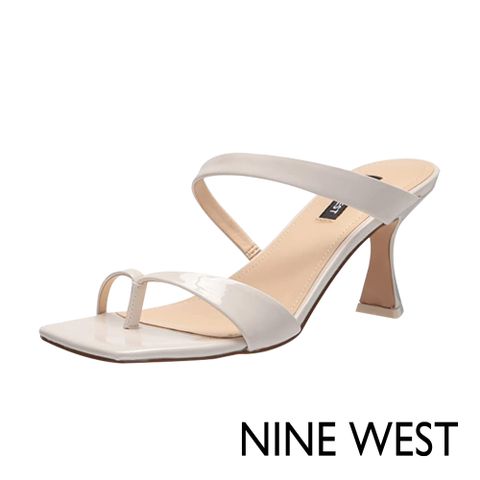 NINE WEST PADMA3亮面方頭粗跟夾腳涼鞋-象牙白