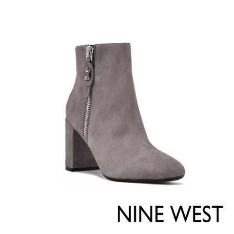 NINE WEST TAKES 9x9麂皮粗跟高跟踝靴-灰色