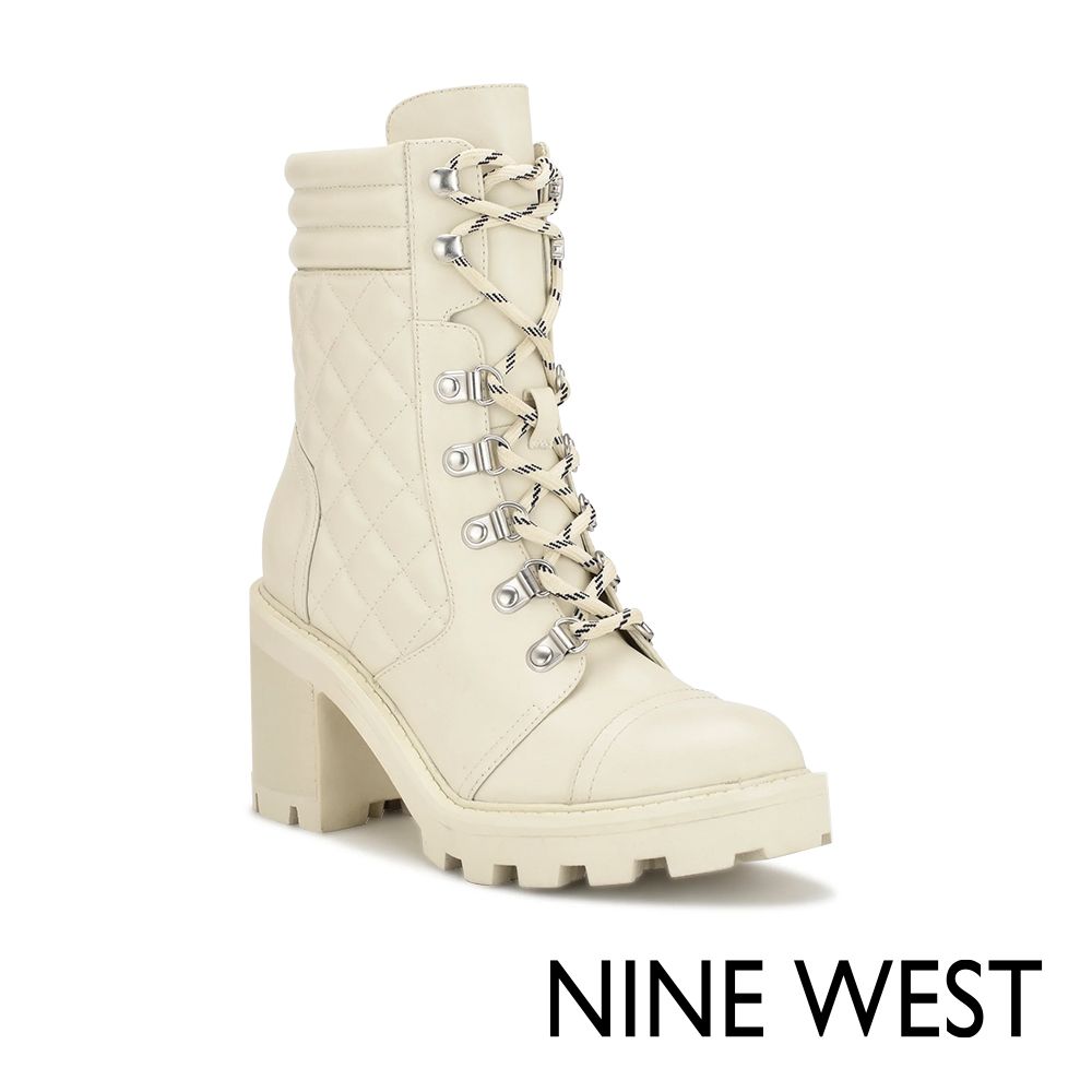 NINE WEST  UNITE 菱格拼接高跟中筒靴-奶油白