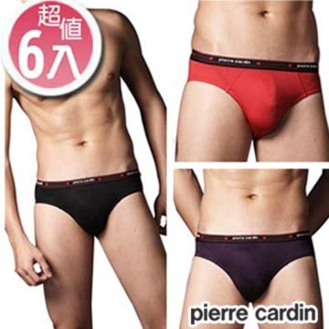 Pierre Cardin皮爾卡登 萊卡彈性琱絲三角褲6件組(2黑2紅2紫) M-XXL