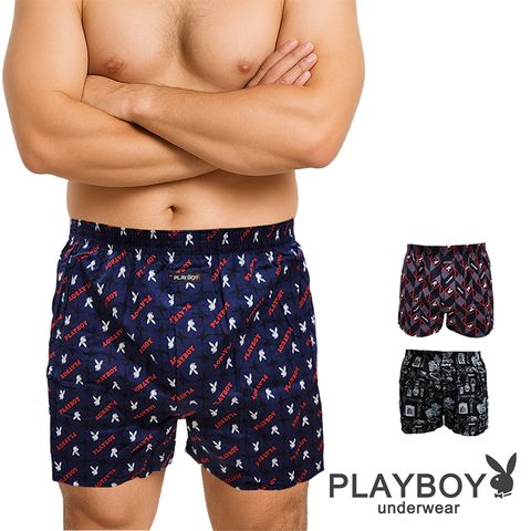 PLAYBOY 時尚印花平織四角褲-單件