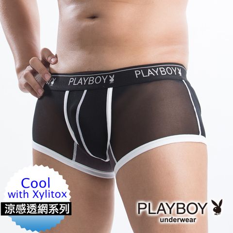 PLAYBOY 立體魔術激透低腰四角褲(黑)