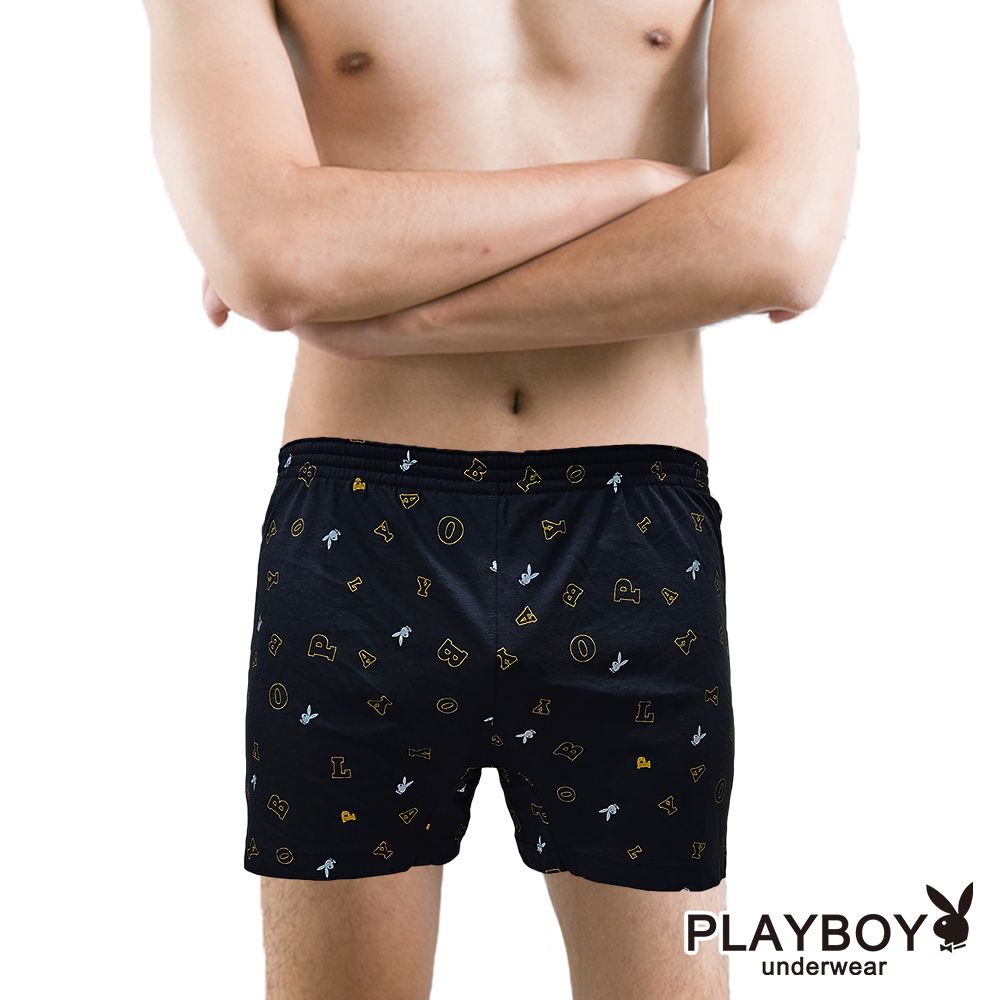 PLAYBOY 框框LOGO印花針織四角褲(單件-黑/紅/丈青/灰)