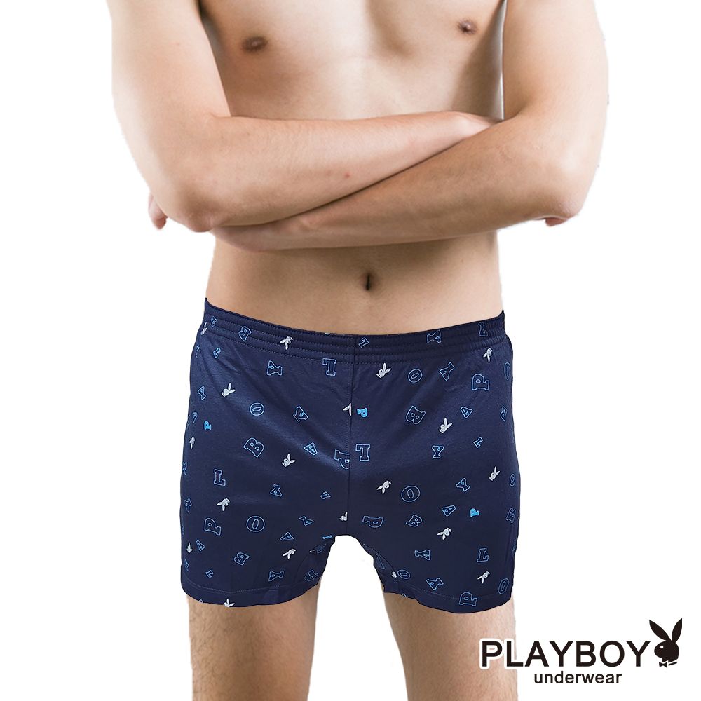 PLAYBOY 框框LOGO印花針織四角褲(單件-黑/紅/丈青/灰)