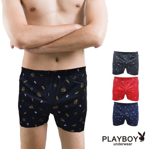 【PLAYBOY】美足LOGO印花針織四角褲(單件-黑/紅/丈青/灰)