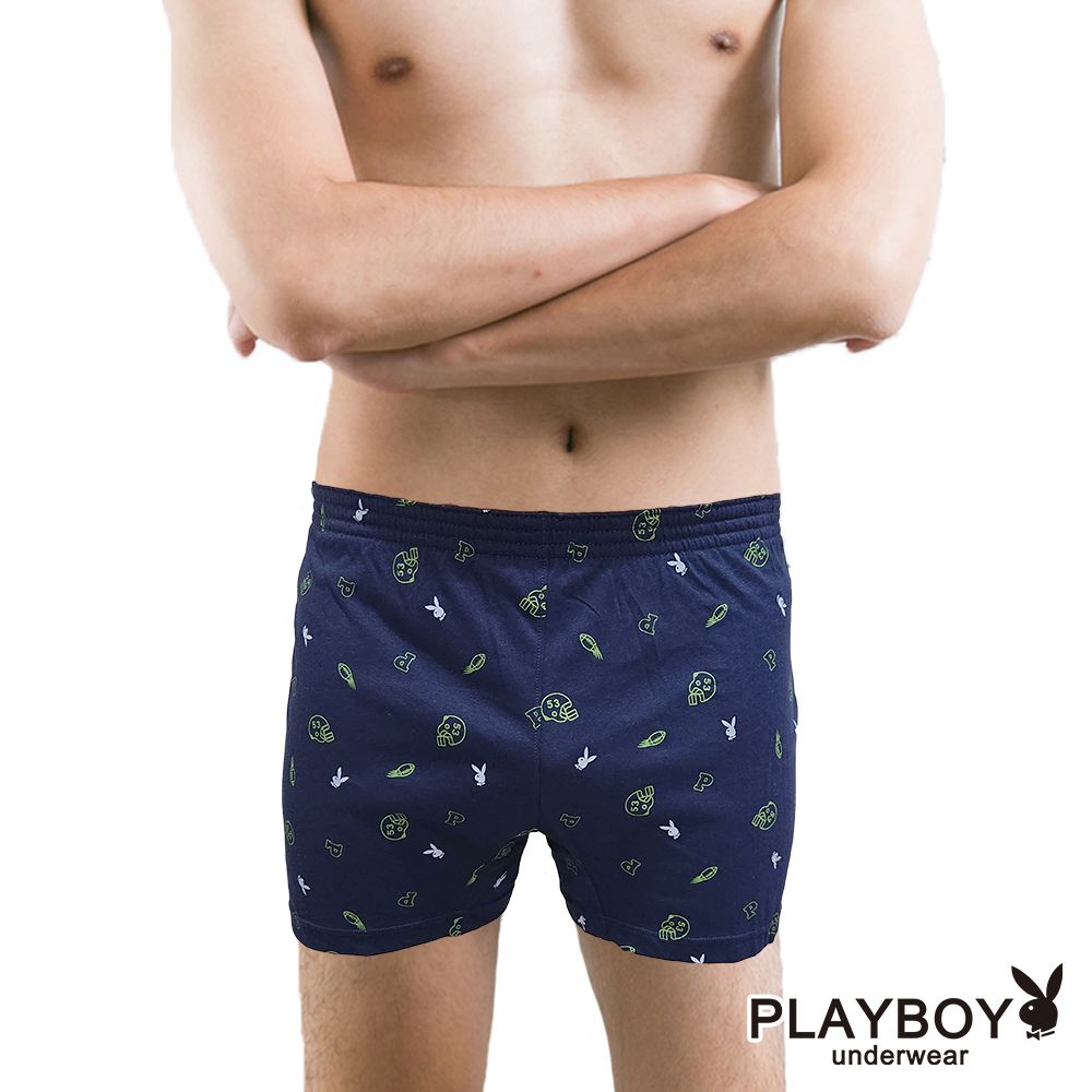 PLAYBOY 美足LOGO印花針織四角褲(單件-黑/紅/丈青/灰)