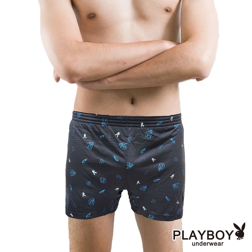 PLAYBOY 美足LOGO印花針織四角褲(單件-黑/紅/丈青/灰)