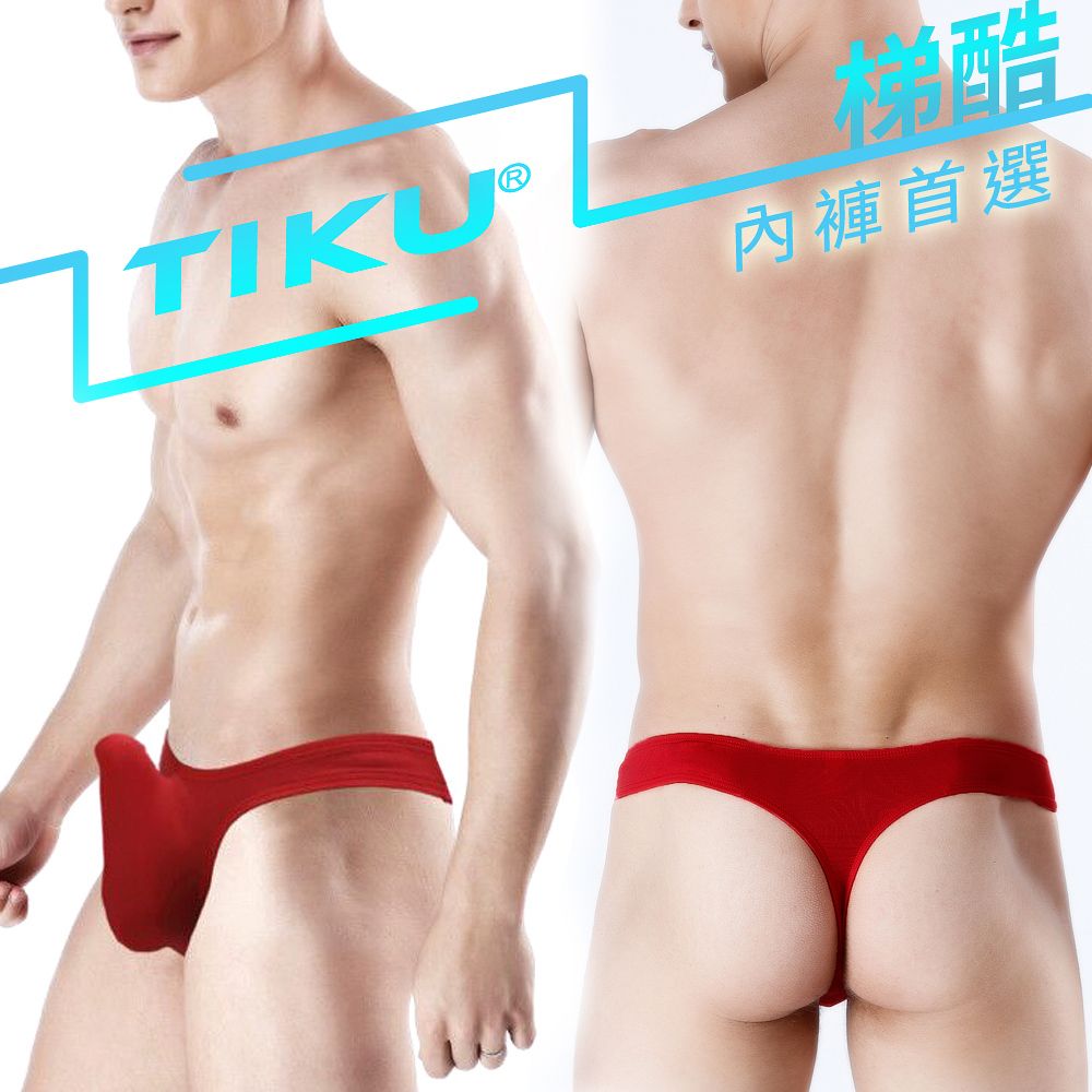 TIKU 梯酷   性感 凸立囊袋 冰絲 舒適透氣 男三角丁字男內褲 -紅色 (RP8002)