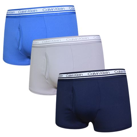 Calvin Klein Microfiber 男內褲 絲質高彈力平口/四角褲 CK內褲三入組(深藍、灰、藍)