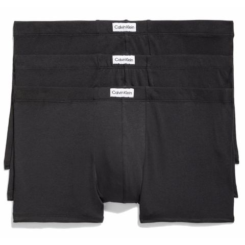 【Calvin Klein 凱文克萊】短版 棉質小字CK四角男內褲 黑色3件一組
