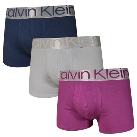 Calvin Klein Reconsidered Steel 三入組 棉質寬腰帶合身四角/平口褲 CK內褲(藍、灰、紫)