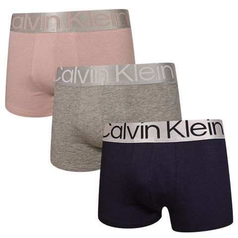 Calvin Klein Reconsidered Steel 三入組 棉質寬腰帶合身四角/平口褲 CK內褲(粉、灰、深藍)