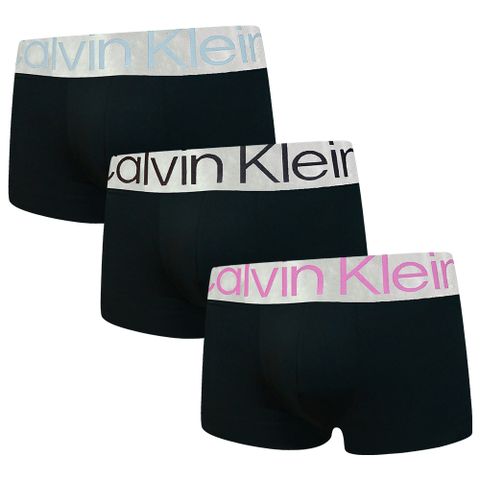 Calvin Klein Reconsidered Steel 絲質寬腰帶合身四角/平口褲 CK內褲-淺藍、深咖、桃紅 三入組