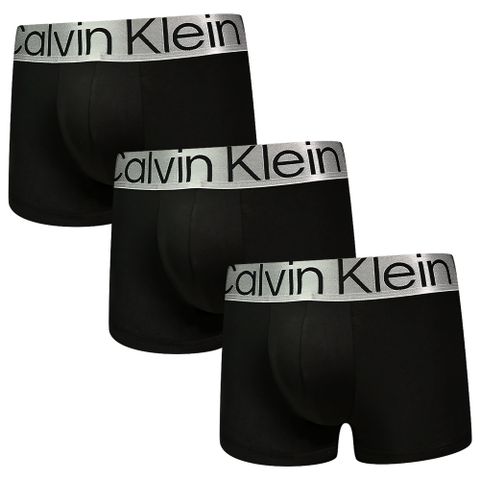 Calvin Klein Reconsidered Steel 絲質寬腰帶 中長版合身四角/平口褲 CK內褲-黑色 三入組