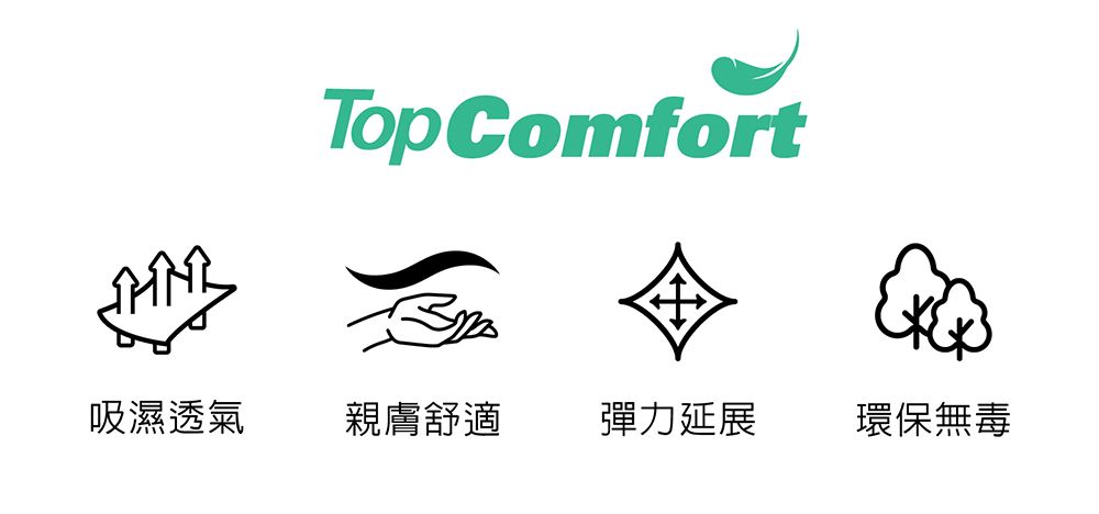 TopComfort吸濕透氣親膚舒適彈力延展環保無毒