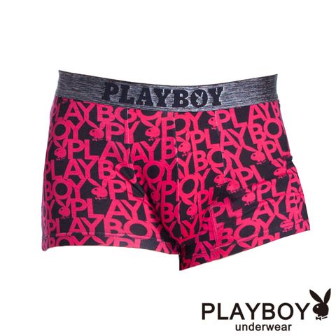 PLAYBOY LOGO織帶波普風平口褲(紅)