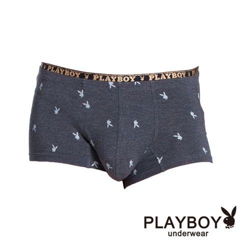 PLAYBOY 細版織帶兔頭印花平口褲(灰)