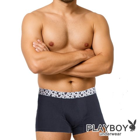 PLAYBOY 波普風織帶柔纖平口褲(黑)