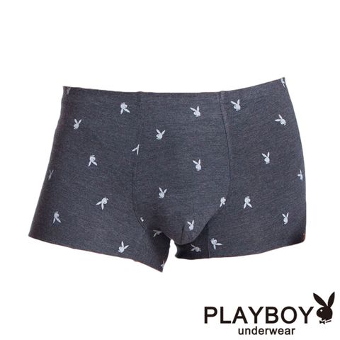 PLAYBOY 裸感無痕兔頭印花平口褲(灰)