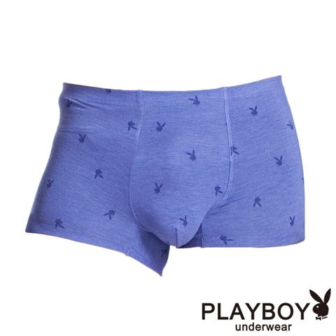 PLAYBOY 裸感無痕兔頭印花平口褲(藍)