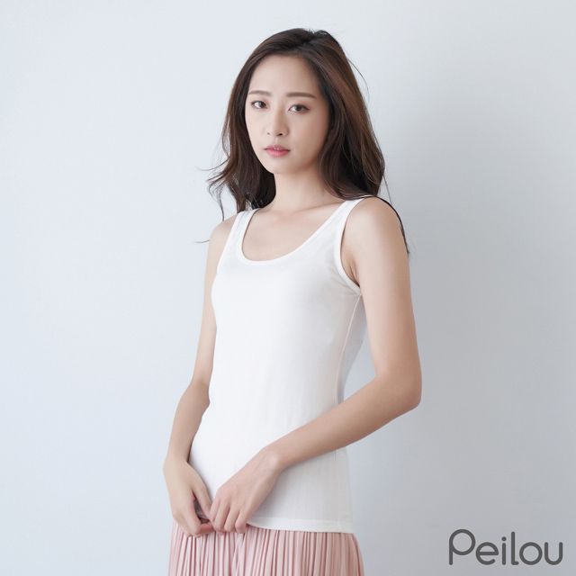 PEILOU 貝柔  Tencel機能吸濕發熱保暖無袖背心_白