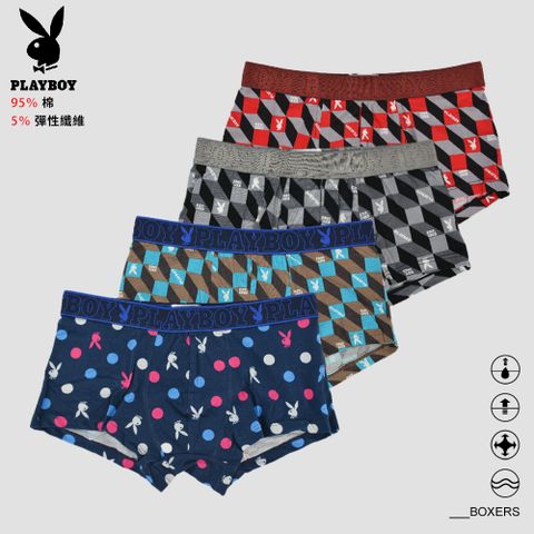 PLAYBOY 普普風棉感彈性平口褲(顏色隨機出貨)