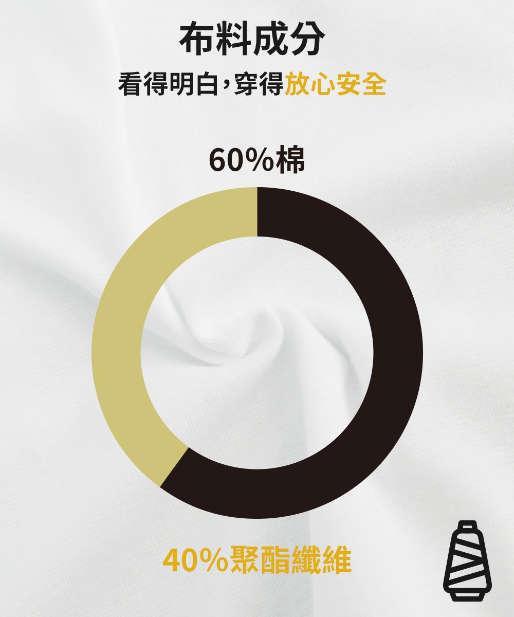 布料成分看得明白,穿得放心安全60%棉40%聚酯纖維