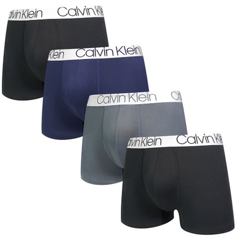 Calvin Klein Microfiber 柔滑輕盈合身男內褲 平口/四角褲 CK內褲四入組(黑、藍、灰)