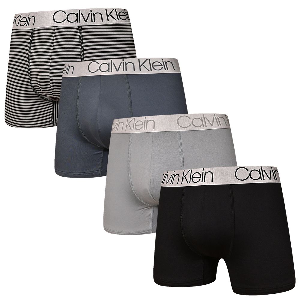 Calvin Klein  Microfiber莫代爾 男內褲 絲質舒適 平口/四角褲 CK內褲四入組(條紋深灰黑灰)