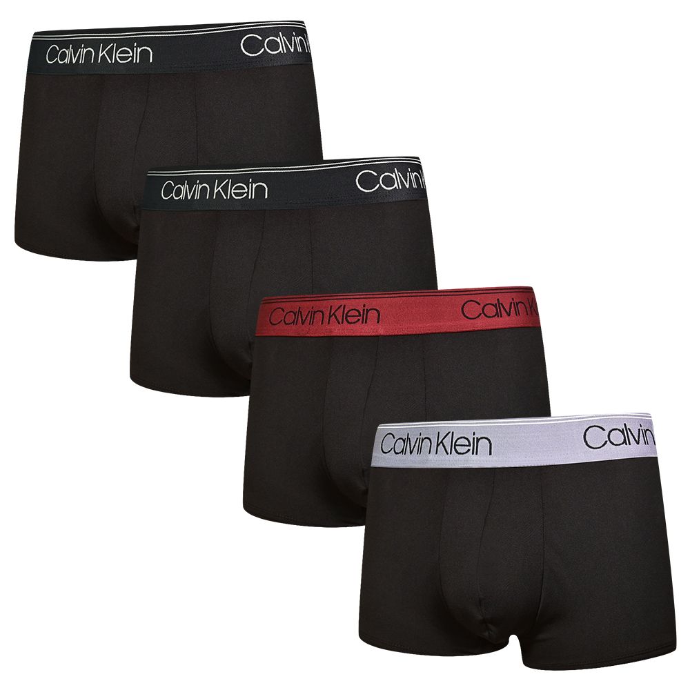 Calvin Klein Microfiber Stretch 四件組 絲質黑色速乾高彈力男性平口/四角褲/CK內褲(黑、黑、酒紅、灰)